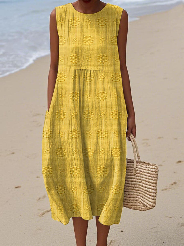 Mia™- Elegant Sleeveless Cotton Dress with Pockets