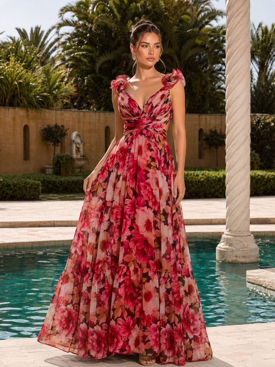 Madison 3D Floral Strap Maxi Dress