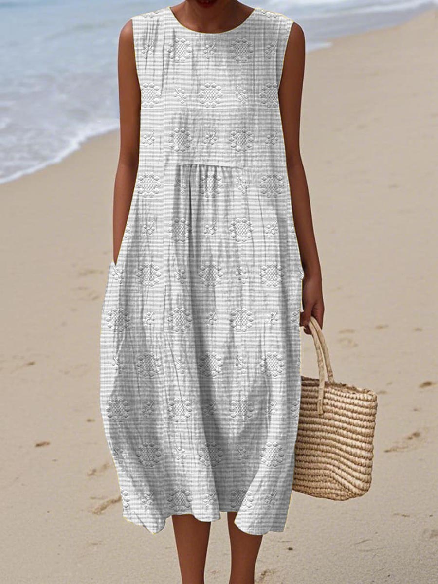 Mia™- Elegant Sleeveless Cotton Dress with Pockets
