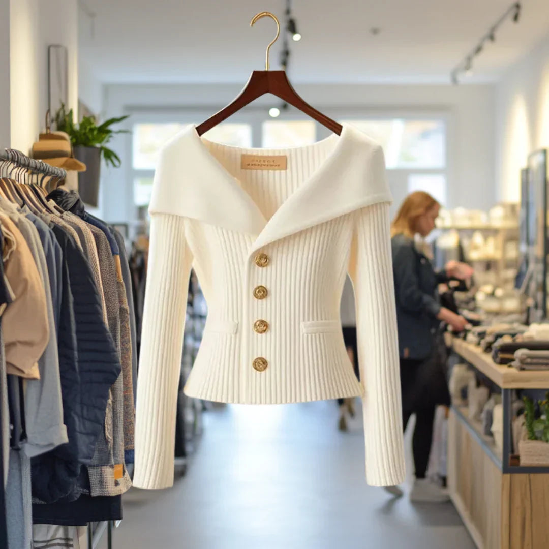 Morgane | Elegant Chic Button-Down Cardigan with Wide Collar