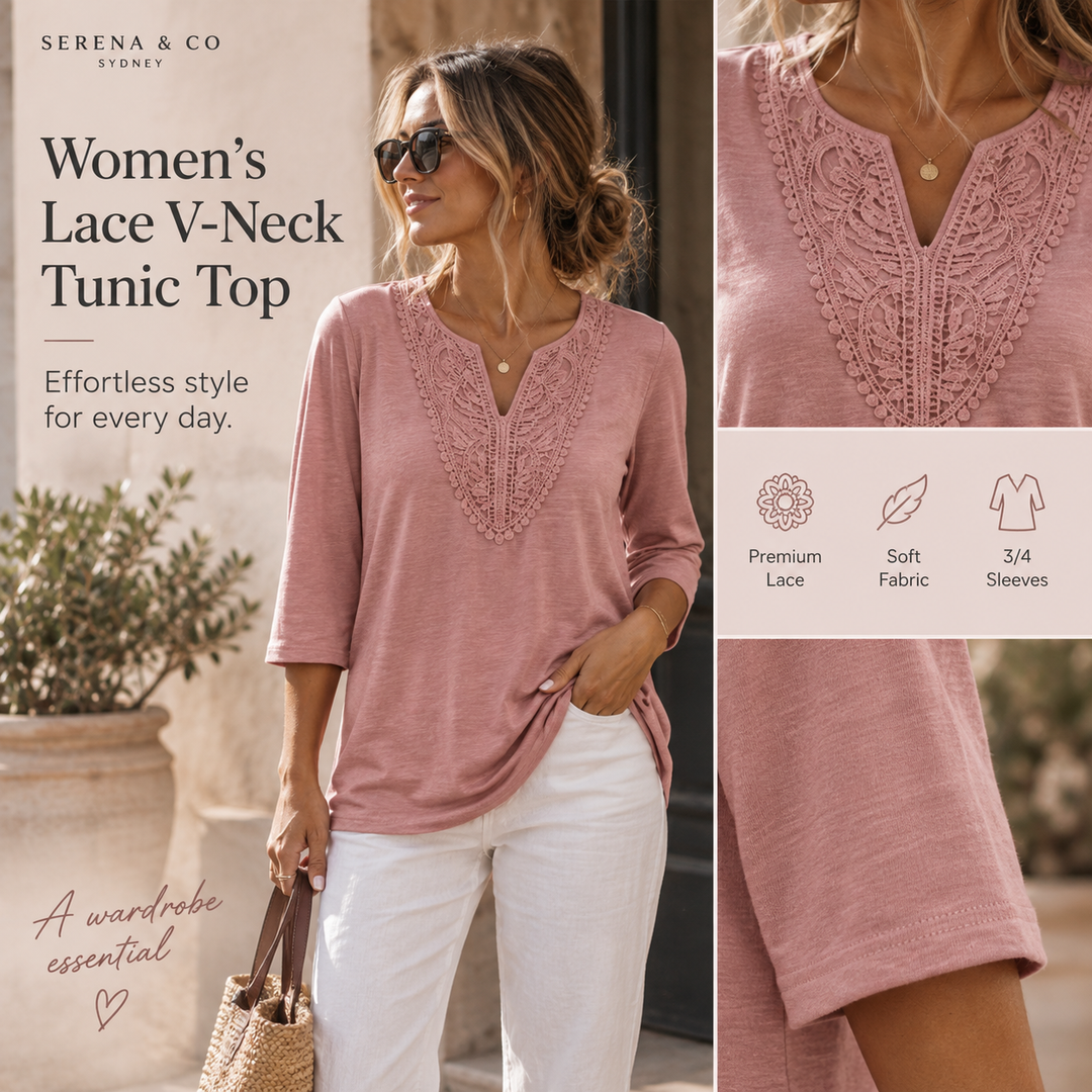 Top Pick - Lace-Trim V-Neck Blouse – Breathable Fabric &amp; Flattering Drape for Work or Weekend 🌿