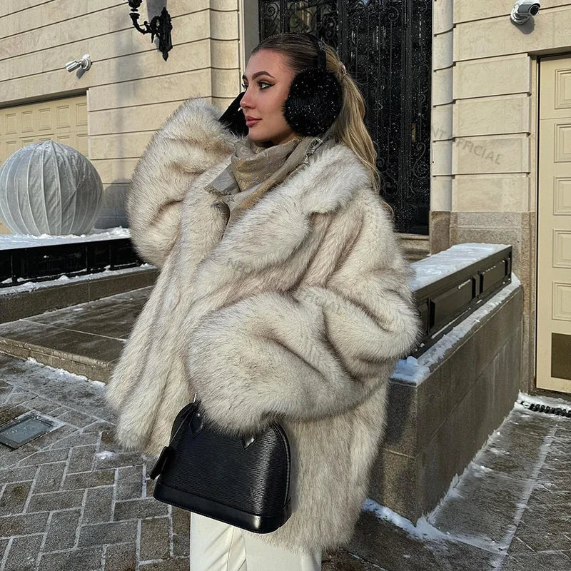 NeoMint™ Oversized Gradient Faux Fox Fur Coat