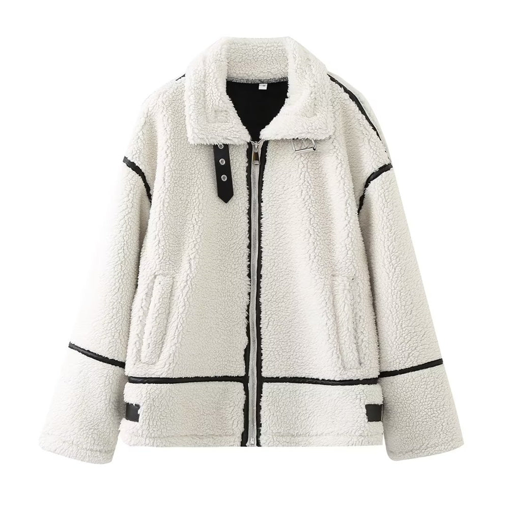 Autumn Contrast Lamb Wool Jacket