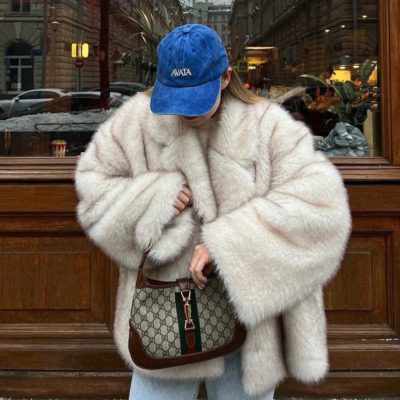 NeoMint™ Oversized Gradient Faux Fox Fur Coat