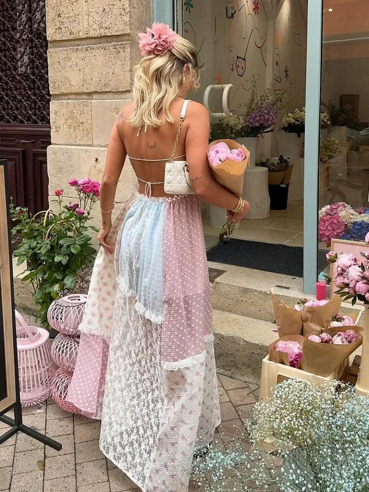 Cyrille - Elegant Strappy Patchwork Maxi Dress