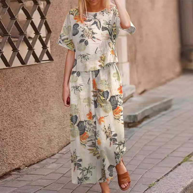 Loose Print Top ＆ Pants 2-Piece Set