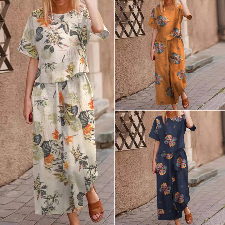 Loose Print Top ＆ Pants 2-Piece Set
