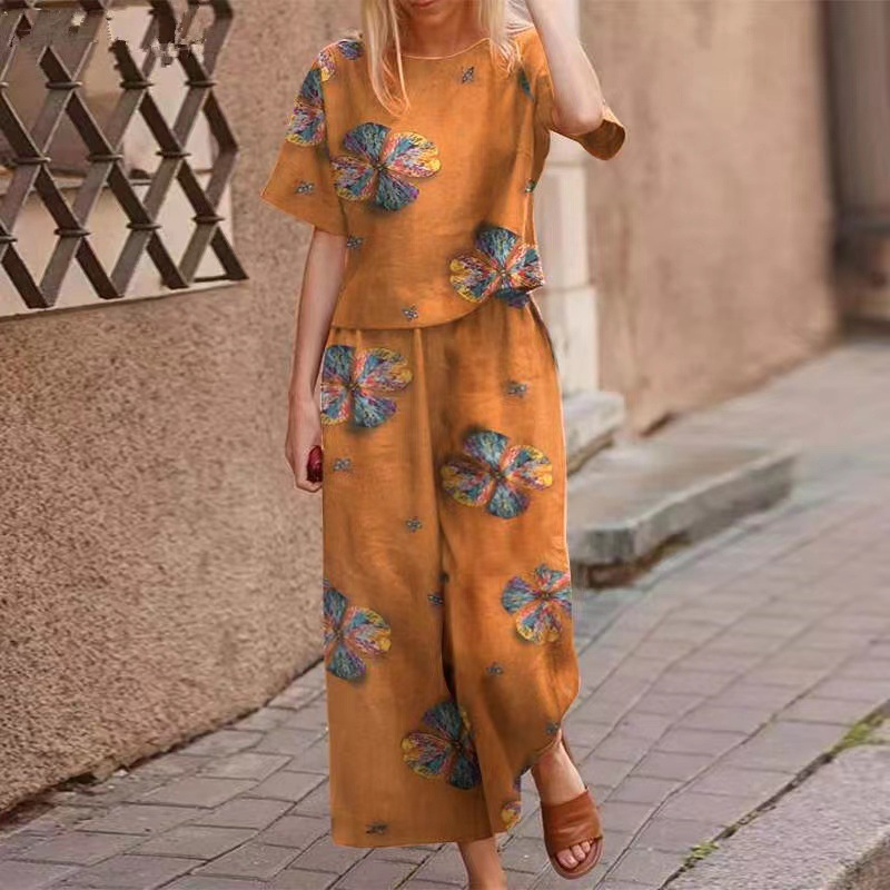 Loose Print Top ＆ Pants 2-Piece Set