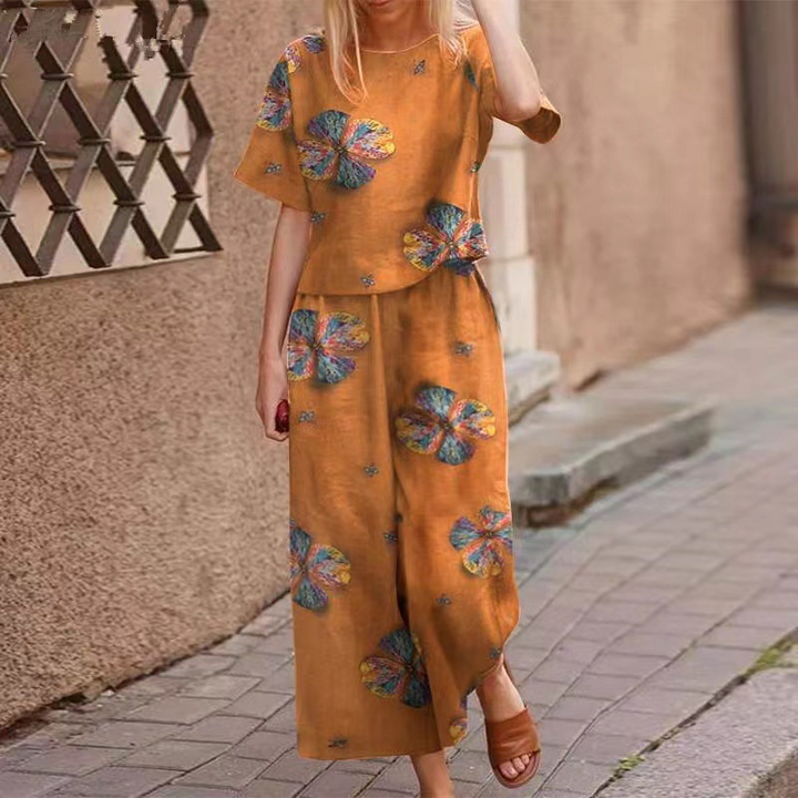 Loose Print Top ＆ Pants 2-Piece Set