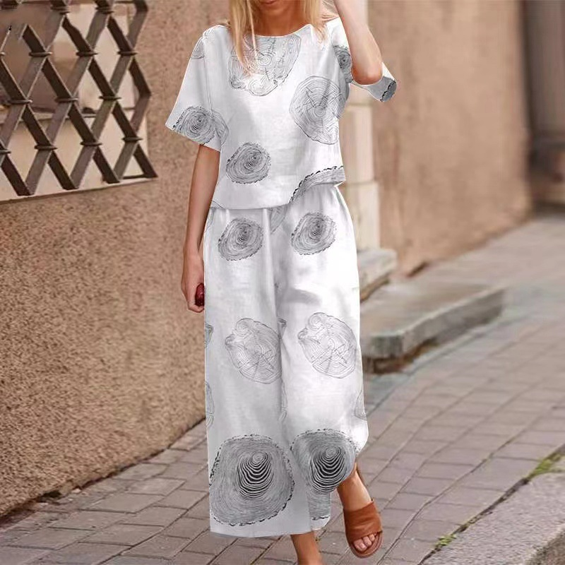 Loose Print Top ＆ Pants 2-Piece Set