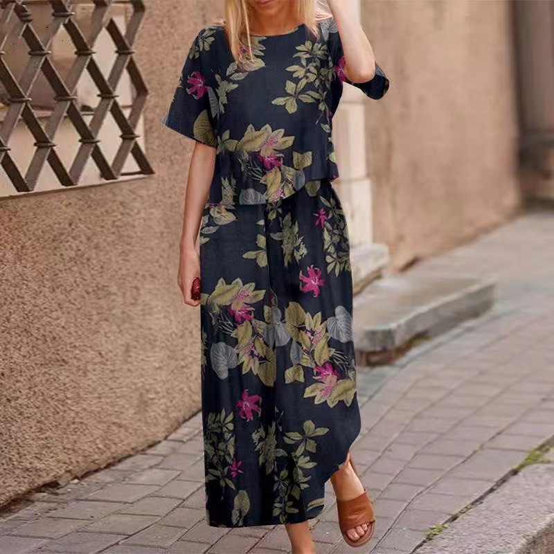 Loose Print Top ＆ Pants 2-Piece Set
