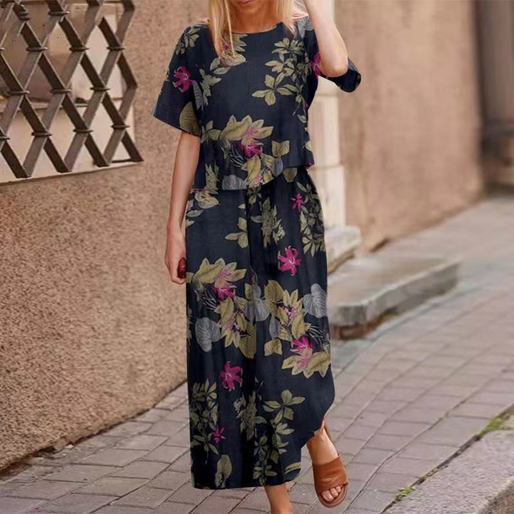 Loose Print Top ＆ Pants 2-Piece Set
