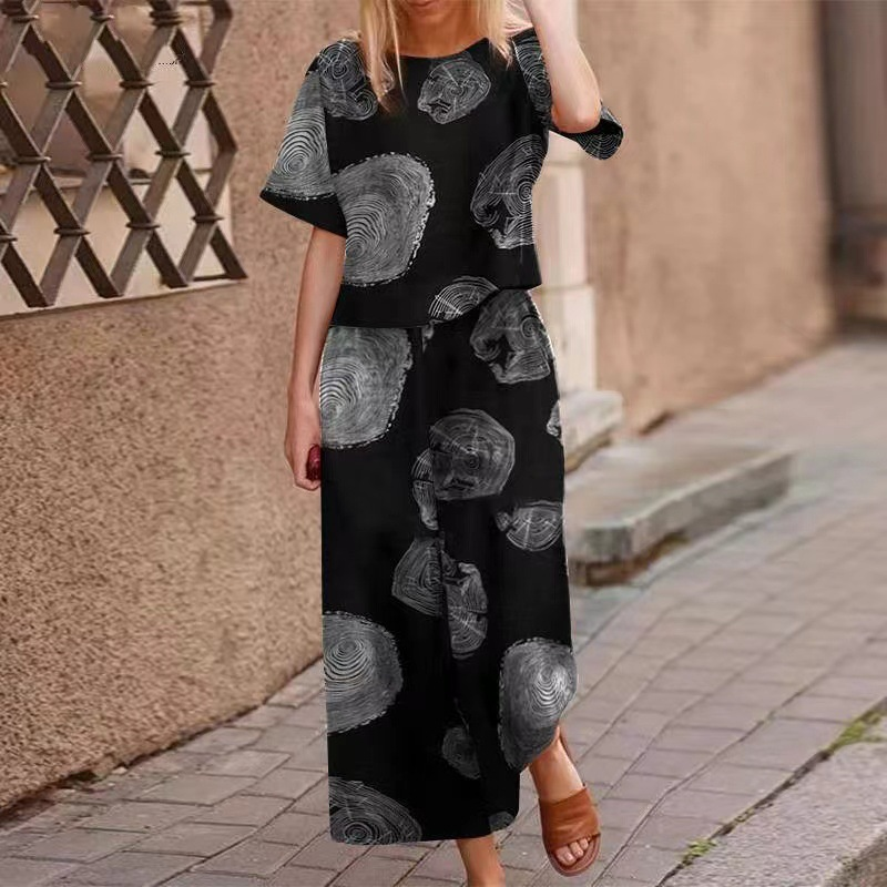 Loose Print Top ＆ Pants 2-Piece Set