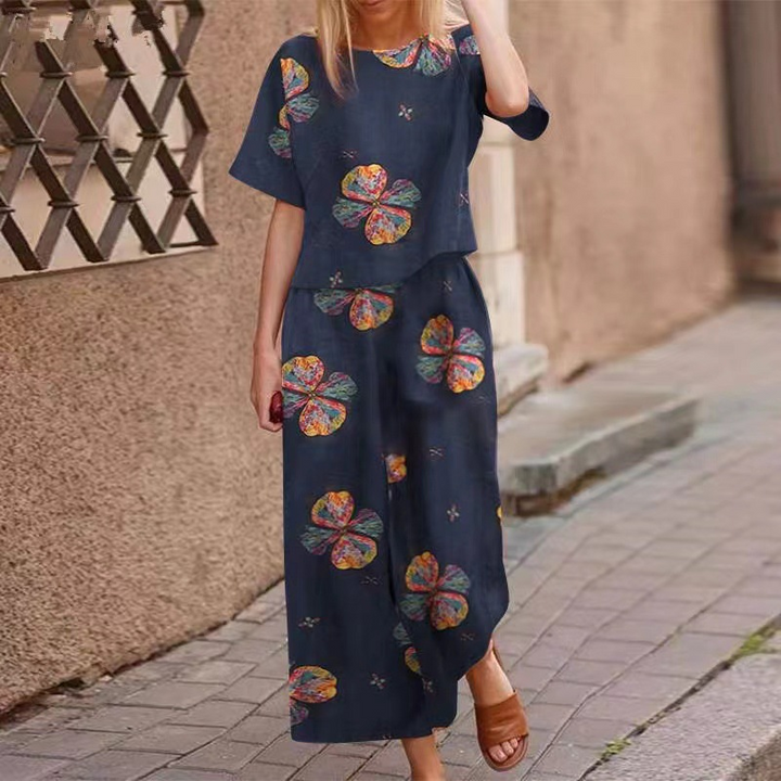 Loose Print Top ＆ Pants 2-Piece Set