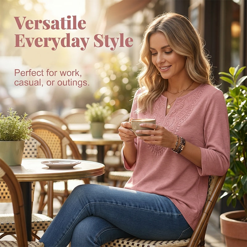 Top Pick - Lace-Trim V-Neck Blouse – Breathable Fabric &amp; Flattering Drape for Work or Weekend 🌿